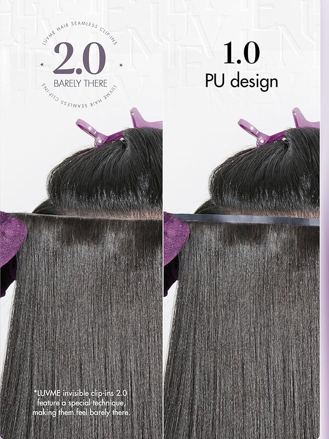 LUVME Invisible Clip in Hair Extensions, Yaki Straight Real Human Hair 22 Inch 2 Pack 220g 12pcs Clip ins Hair Extensions Natural Black for Women
