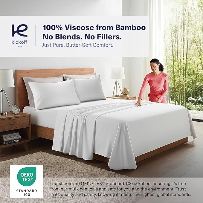 Kickoff Viscose Bamboo Pillowcase, King, Set of 2, 100% Organic Hidden Zippered Viscose Bamboo Pillow Case King Size, Cooling Pillow Cover for Hot Sleepers (20"x40", Trimmed, Dove Grey)