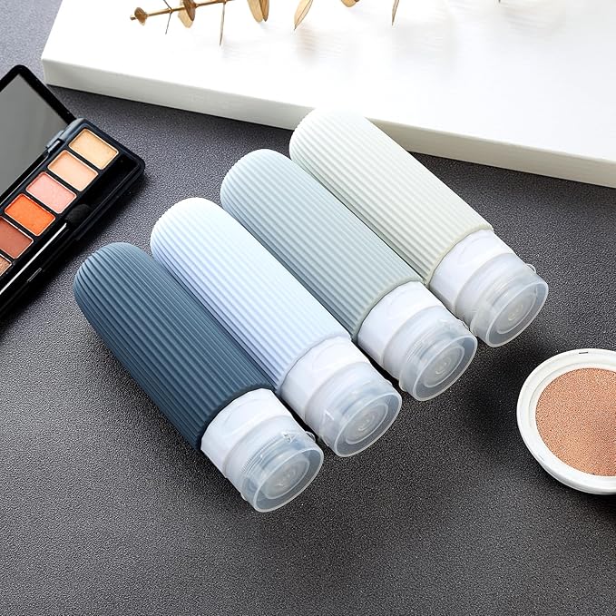 Travel Bottles for Toiletries, Tsa Approved 3oz Portable Travel Bottles, BPA Free Leak Proof Squeezable Silicone Travel Size Containers, Travel Accessories with Clear Toiletry Bag (4 Pack)