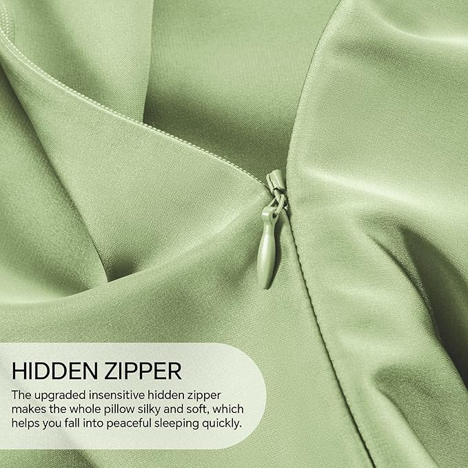 INFIIXSO Mulberry Silk Pillow Cases King Size Set of 2, Silk Pillowcase with Hidden Zipper 20"x36", Extraordinary Smooth and Soft Pillow Case for Hair and Skin(Sage Green, 2 Pack)