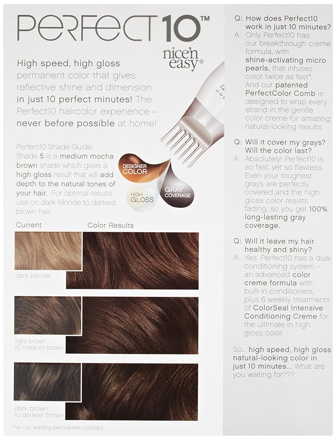 Clairol Nice'n Easy Perfect 10 Permanent Hair Dye, 5 Medium Brown Hair Color, Pack of 1