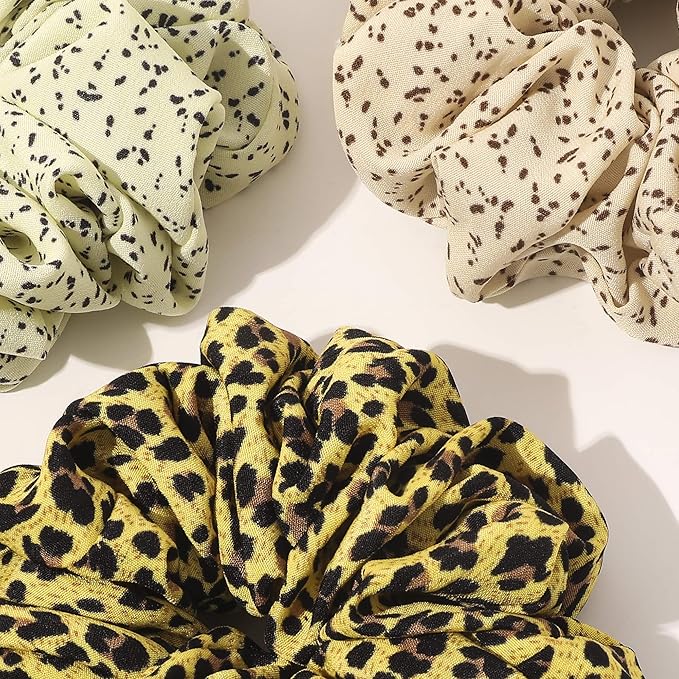 Scrunchies Hair Ties for Women - Big Silk Satin Scrunchie Exra Large Jumbo Gaint Oversized Cute Scrunchy for Curl Thick Hair Yellow Ligas Para el Cabello De Mujer Decorations Gift for Girls