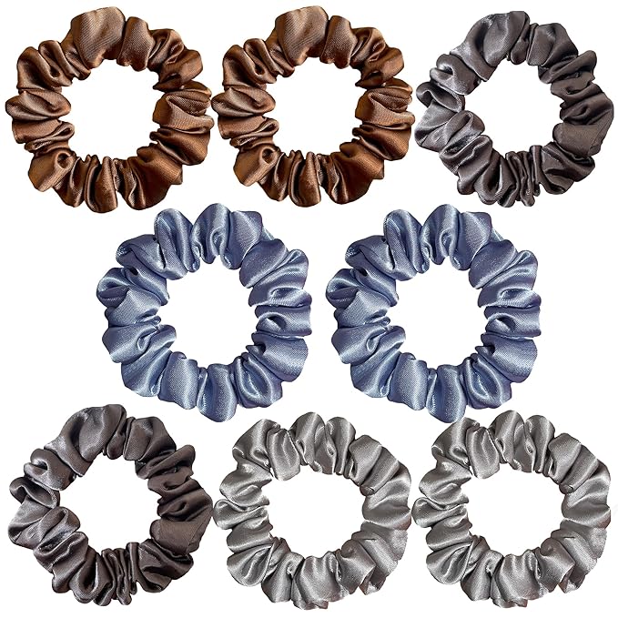 Hair Scrunchies Silk Satin, 8 Pcs Hair Ties for Women, No-slip Hair Accessories, Girls Elastic Hair Bands Set, Hair Scrunchy for Thin & Thick Hair, Ponytail Holder for Straight & Curly Hair