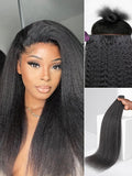 LUVME Invisible Clip in Hair Extensions, Kinky Straight Real Human Hair Remy Hair Clip ins for Women, Natural Human Hair, 16 inch 110g 7Pcs, Natural Black