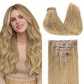 GOO GOO Clip in Hair Extensions Real Human Hair, Remy Human Hair Extensions Clip ins for Women, Natural Human Hair, 24inch 160g 7Pcs, 7 Bronde