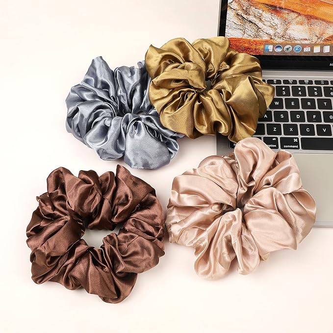 Scrunchies Hair Ties for Women - Big Silk Satin Scrunchie Jumbo Gaint Oversized Cute Scrunchy for Curl Thick Hair Ligas Para el Cabello De Mujer Decorations Hair Accessories Gift for Girls
