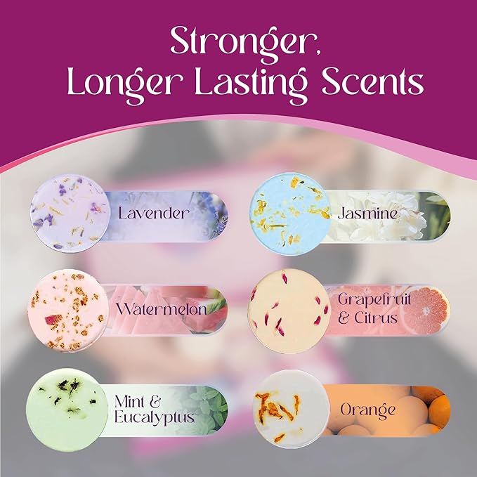 Aromatherapy Shower Steamers Gift Set – 12 Spa Tablets, 6 Scents (Lavender, Mint & Eucalyptus, Jasmine, Watermelon, Grapefruit & Orange) – Relaxation & Stress-Relief Self-Care Gifts for Women