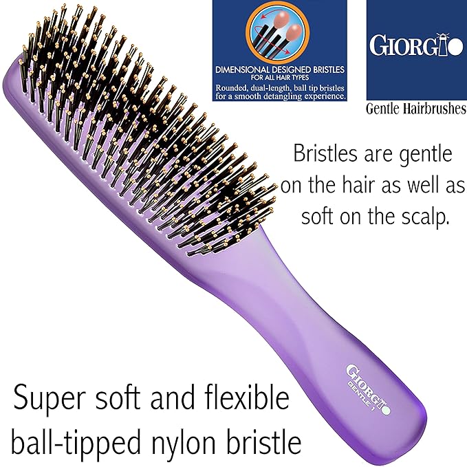Giorgio GION1-2PP Neon Purple Set of 2 Gentle Touch Detangler Hair Brush for Men and Women. Soft Bristles for Sensitive Scalp. Wet/Dry for all Hair Types. Scalp Massager Brush Stimulate Hair Growth