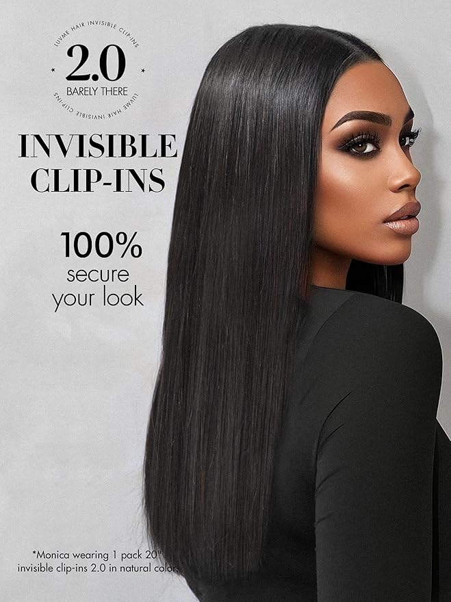 LUVME Invisible Clip in Hair Extensions, Silky Straight 24 Inch 2 Pack 220g 12pcs Human Hair Invisible Clip ins Hair Extensions Natural Black Hair for Women