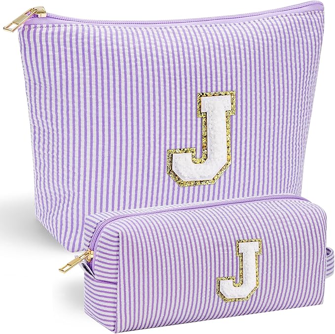YOOLIFE Preppy Stuff for Teen Girls, Gifts for Teen Girls Birthday Gifts Idea for Mom Her | Personalized Cute Makeup Bag for Girlfriend | 21st Birthday Gifts for Her Makeup Pouch Monogram Makeup Bag J