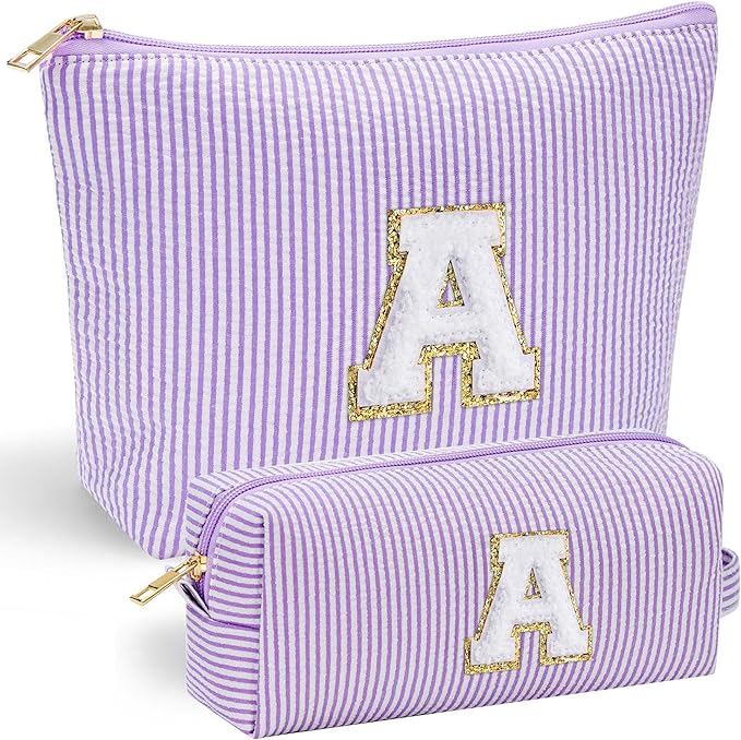 YOOLIFE Personalized Monogram Makeup Bag Birthday Gifts for Kids Girls Cosmetic Bag Travel Toiletry Bag | Christmas Gifts for Teenage Girls Stocking Stuffers for Teen Girl Daughter Gifts Purple A