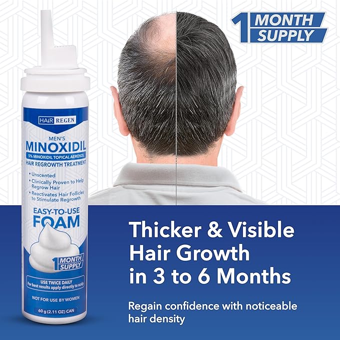 Minoxidil Foam for Men 5% Percent - Men's Hair Growth Treatment for Him- Topical Foaming Minoxidil for Men- Great for Hair Regrowth and Reduce Hair Loss - 1 Pack as 1 Month Supply