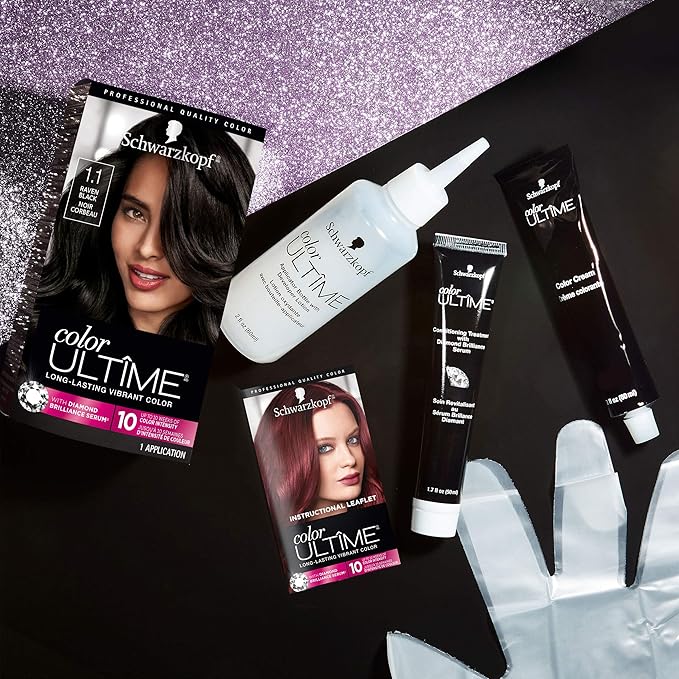 Schwarzkopf Color Ultime 1.1 Raven Black Hair Dye, Permanent Intense Black with Diamond Brilliance, Fade-Resistant, Covers Grays, All Hair Textures