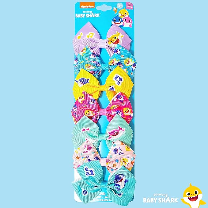 Baby Shark Kids Hair Bows - Hair Accessories Gift Set - 7 Pcs 4 Inch Bundle for Girls - Different Character on each Clip - Alligator Clip - Ages 3 +