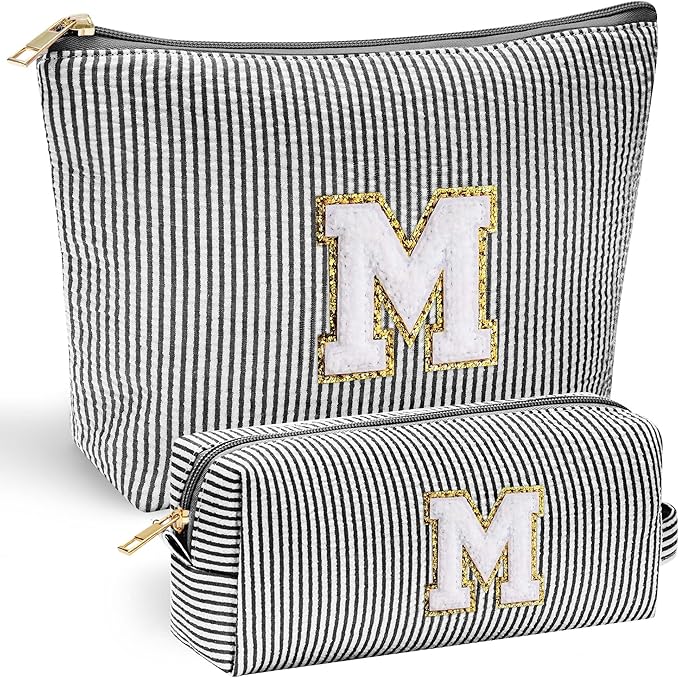 YOOLIFE Mothers Day Gifts - Graduate Gifts for Her Personalized Best Friend Birthday Gifts for Women Her Sister Gifts from Sister Monogram Makeup Bag Cosmetic Bag Toiletry Pouch Make Up Case Black M