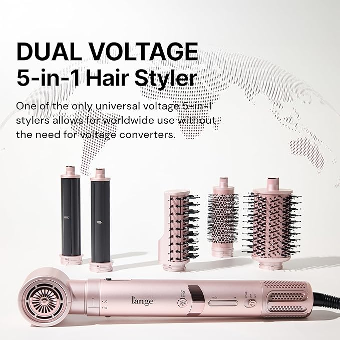 L'ANGE HAIR TurboStyle All-in-One Air Styling & Drying System | 5-in-1 Attachments with Auto-Wrap Curlers & Volumizing Brush | Fast-Drying Brushless Motor Dryer | Dual Voltage | All Hair Types (Black)