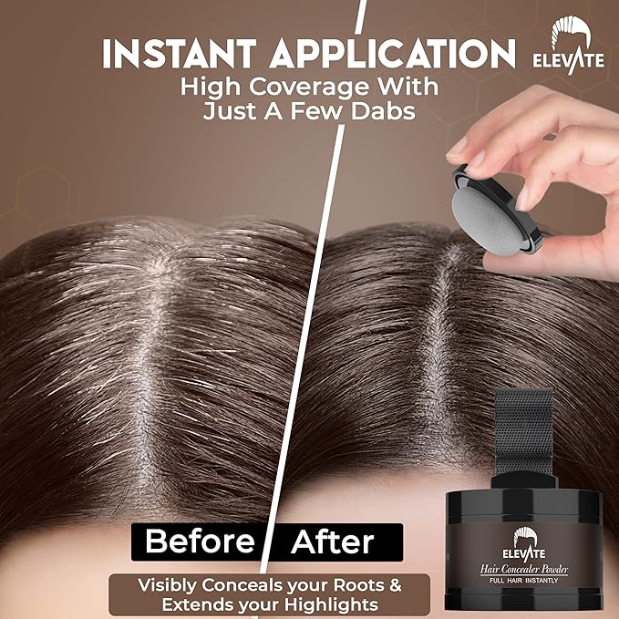 ELEVATE Hair Line Powder Instantly Conceal Hair Loss for Thinning Areas - Shadow Makeup - Root Cover Touch Up with Puff Touch - Instant Gray Coverage for Men and Women (Medium Brown)