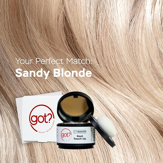 Got? Roots - Root Touch Up Hair Color, Brow, Beard, Hairline & Bald Spot Concealing Powder - Gray Root Coverage for Women & Men - 0.14 OZ Tub (Sandy Blonde, Pack of 1)
