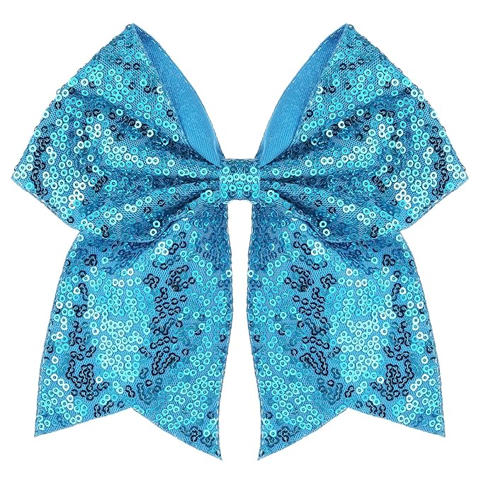 Large Glitter Cheer Bows Clips, Jumbo Big 7 Inch Cheerleading Sequin Hair Bow Hair Accessories for Teens Girls Football Sports Cheerleader Outfit Uniform (Blue)