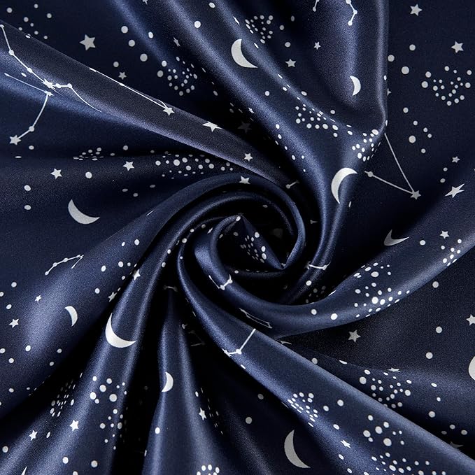 ALASKA BEAR Luxury Silk Pillowcase for Beauty Sleep, Genuine 22 Momme Mulberry Silk Pillow Case Slip for Room Decor, Navy Constellation Floral Pattern Printed, Queen Size (1pc, Gift Box)