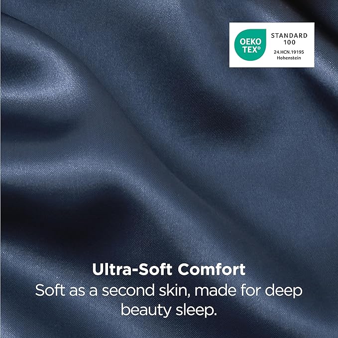 Bedsure Satin Pillowcases, Similar to Silk Pillow Cases Queen Size Set of 2, Pillow Case for Sleeping Women with Envelope Closure, Gifts for Women Men, Blue, 20x30 Inches, 2pcs