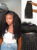 LUVME Invisible Clip ins Hair Extensions Deep Kinky Curly Real Human Hair Remy Hair Clip ins for Women, Natural Human Hair 14 inch 2 Pack 220g 12Pcs, Natural Black