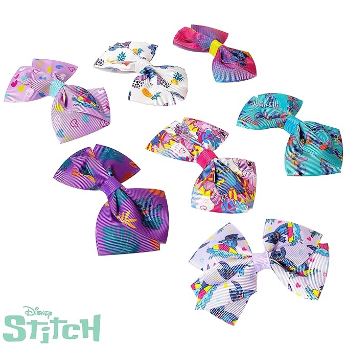 LUV HER Disney Stitch Hair Bows - 7 Pcs 4 Inch Bow Bundle - Hair Accessories Gift Set - Alligator Clip - Ages 3 +