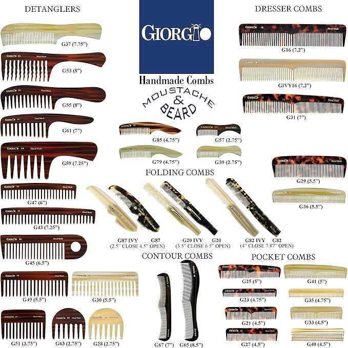 Giorgio G41 FineTooth and WideTooth Pocket Comb - Hair Styling Comb for Men and Women, Handmade Beard Combs for Men, Barber Combs, for Grooming,Saw Cut and Polished (Ivory)