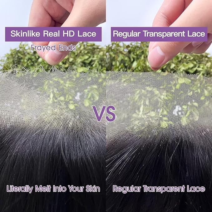 Lemoda Straight SKINLIKE Real HD 13x4 Full Lace Frontal Wigs 210% Density 15A Brazilian Straight Virgin Human Hair Lace Front Wig 24inch Invisible 0.1mm Ultra-thin Frayed Ends Tiny Knots