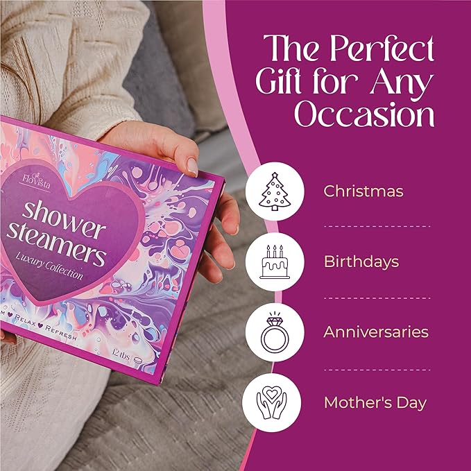 Aromatherapy Shower Steamers Gift Set – 12 Spa Tablets, 6 Scents (Lavender, Mint & Eucalyptus, Jasmine, Watermelon, Grapefruit & Orange) – Relaxation & Stress-Relief Self-Care Gifts for Women