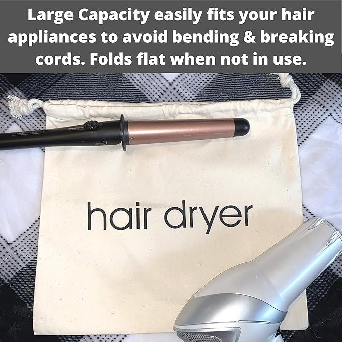 Hair Dryer Bags by Radiant Complex: Perfect for travel, and safe storage of any hair dryer, curling iron, straightener, brush or makeup bag. Convenient 12.25" x 13.25" size fits any hair accessory.