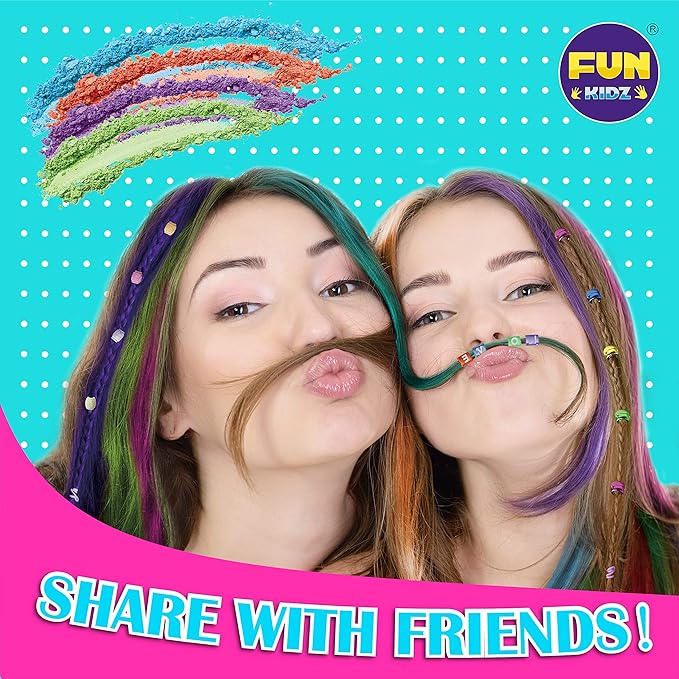 Hair Braiding Kit for Girls 8-12, FunKidz Handheld Hair Temporary Coloring Clamp with Hair Chalk for Kids Washable Hair Makeup Kit