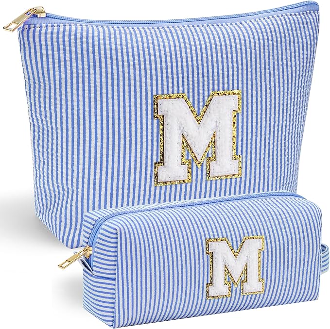 YOOLIFE Initial Makeup Bag | Makeup Bag | Travel Cosmetic Bag | Birthday Gifts for Girls | Teen Girl Gifts Trendy Stuff | Birthday Gifts for 4 5 6 7 8 9 10 11 12 13 Year Old Girls | Blue M