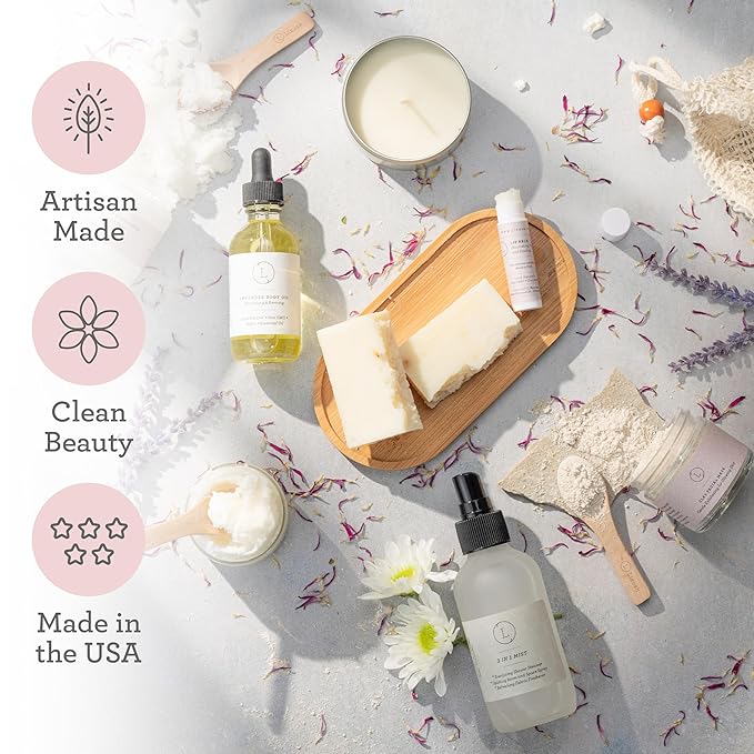 Lizush Luxury Spa Gifts for Women - 9 Piece Lavender Gifts for Her, Gift Baskets, Body Care Set for Mom, Birthday Box For Women, Self Care Spa Kit For Wife - Handmade in the USA