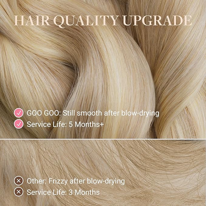 GOO GOO Tape in Hair Extensions Human Hair, 60A Platinum Blonde, 22inch 50g 20pcs, Skin Weft Seamless Invisible, Silky Straight with Thick Ends, Remy Human Hair
