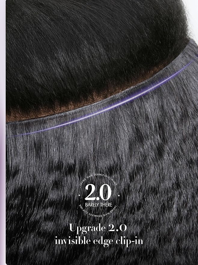 LUVME Invisible Clip in Hair Extensions, Kinky Straight Real Human Hair Remy Hair Clip ins for Women, Natural Human Hair, 16 inch 110g 7Pcs, Natural Black