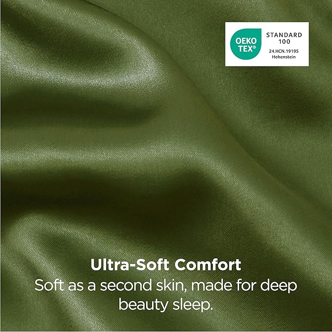 Bedsure Satin Pillowcase 2 Pack Similar to Silk Pillow Cases Standard Size, Pillow Case for Hair with Envelope Closure, Olive Green Room Decor Aesthetic Gifts for Women, Moss, 20x26 Inches, 2pcs