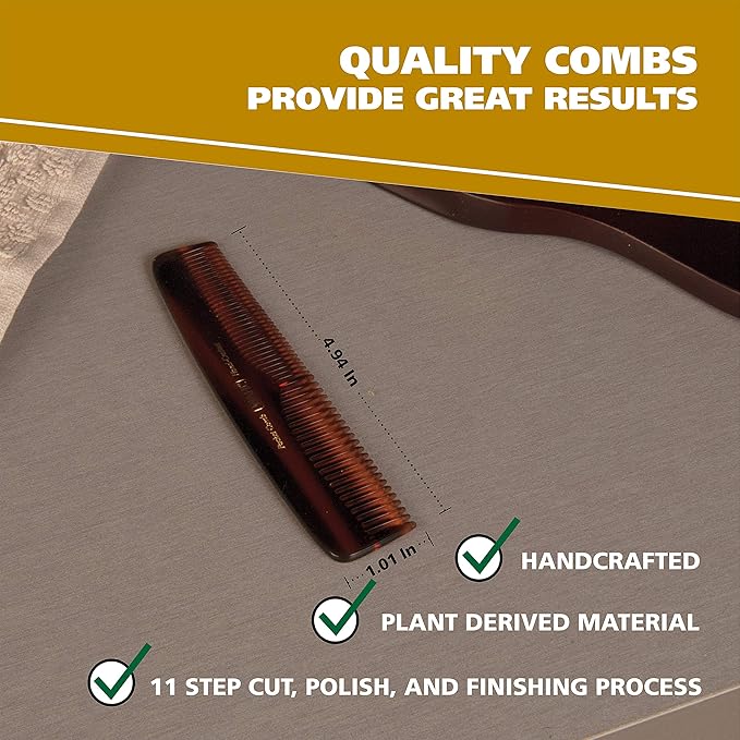 Wahl Beard, Mustache, & Hair Pocket Comb for Men's Grooming - Handcrafted & Hand Cut with Cellulose Acetate - Smooth, Rounded Tapered Teeth - Model 3324