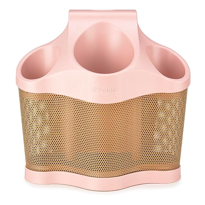Polder Style Station, Hair Tool Organizer for Hair Dryer, Curling Iron, and Hair Straightener, Easy-to-Store Hair Styling Station, Blush and Bronze