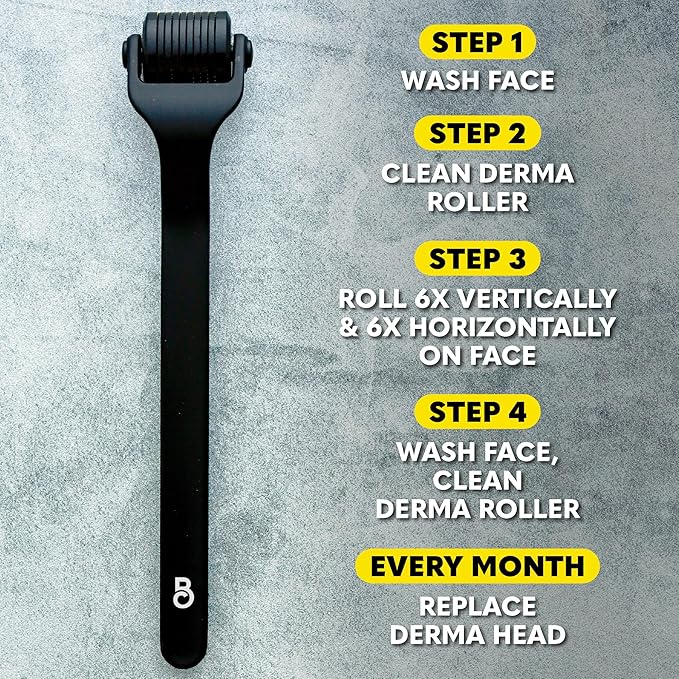 Beard Club Premium Derma Roller & Beard Growth Oil - Microneedling Roller with 540 Titanium Microneedles for Face, Body and Scalp - Beard Roller with Sandalwood & Cedar Beard Oil