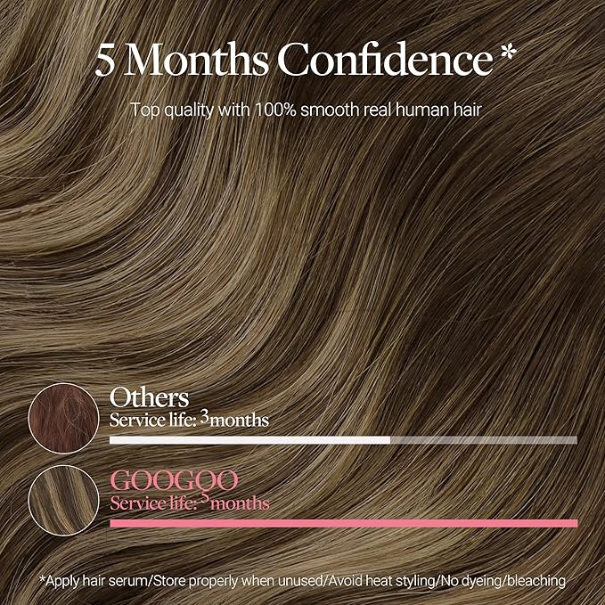 GOO GOO Clip in Hair Extensions Real Human Hair, Remy Human Hair Extensions Clip ins for Women, Natural Human Hair, 20inch 150g 9Pcs, 4/27/4 Balayage Chocolate Brown to Caramel Blonde