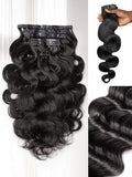 LUVME Clip in Hair Extensions Thick Body Wavy Hair Extensions, Natural Black 135g 7pcs 22 Inch, Real Hair Clip in Human Hair for Women