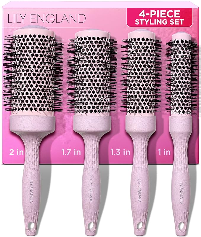 Lily England Round Blow Dry Brush Set for Women - Perfect for Voluminous Blowouts - Ceramic Ionic Technology - Luxury Gift for Her (Pink)