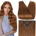Full Shine Auburn Clip in Hair Extensions 14 Inch Auburn Human Hair Clip in Extensions for Short Thin Hair for Regrowth 7 Pcs 120 G