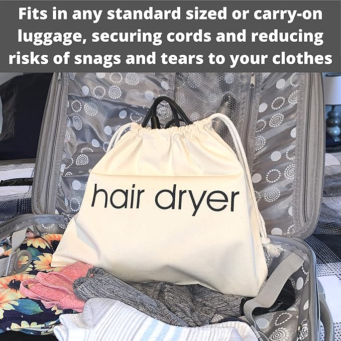 Hair Dryer Bags by Radiant Complex: Perfect for travel, and safe storage of any hair dryer, curling iron, straightener, brush or makeup bag. Convenient 12.25" x 13.25" size fits any hair accessory.