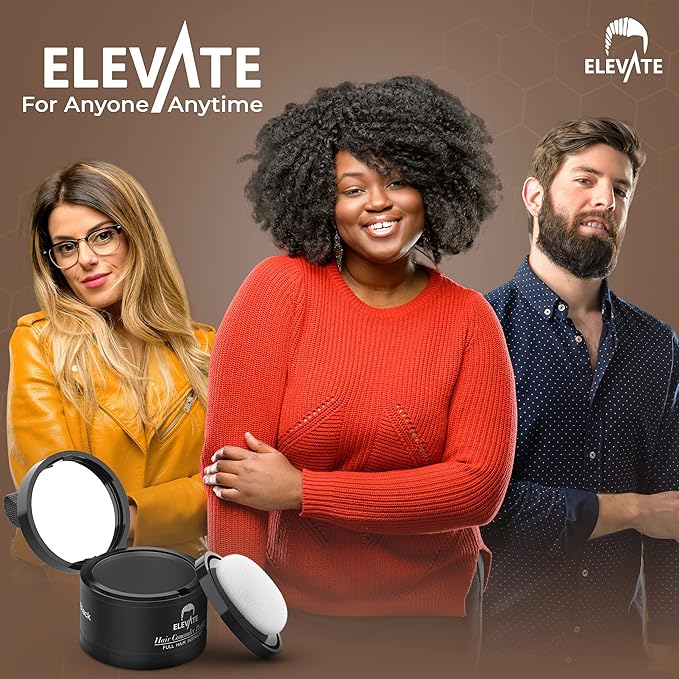 ELEVATE Hair Line Powder Instantly Conceal Hair Loss for Thinning Areas - Shadow Makeup - Root Cover Touch Up with Puff Touch - Instant Gray Coverage for Men and Women (Black)
