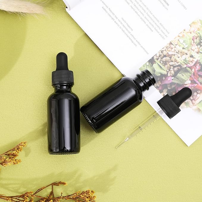 48 Pack,1oz Glass Dropper Bottle,Blakc Tincture Bottles with Dropper,Pretty Finish for All Kinds of Liquids,Oil Bottles for Hair- Stronger Suction ideal for Leakproof Travel