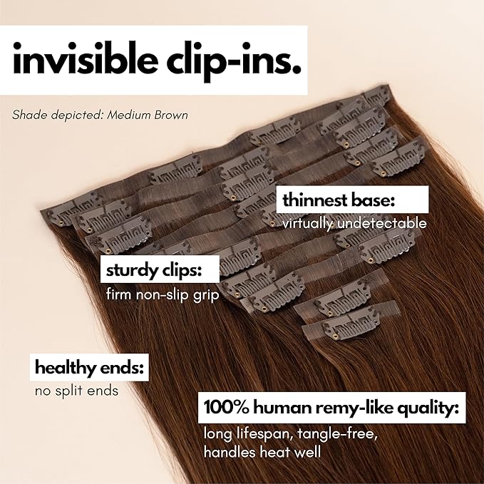 Irresistible Me Real Human Hair Extensions Clip Ins – 100% Human Hair Clip In Extensions for Length & Volume – Invisible Extension – Heat Resistant & Dyeable – Dimensional Brown, 24 Inches