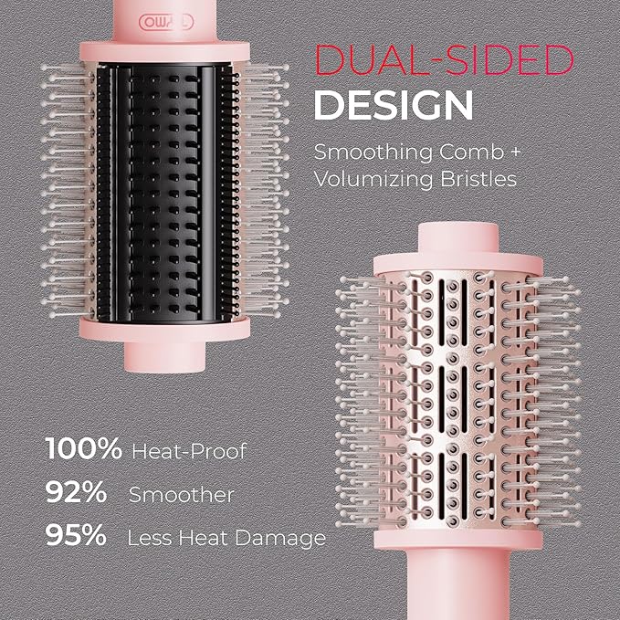TYMO 3.0 Hair Blow Dryer Brush - Lightweight 3X Faster Drying 5-in-1 Ionic Blowout Hair Dryer Brush with Smoothing Comb & Volumizing Bristles for Anti-Frizz Straight Hair, Curls & Blowouts, Pink