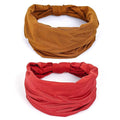 GiLi 2 Pack Wide Headbands for Women Boho African Knotted Non Slip Fashion Hair Bands Yoga Running Sports Workout Gym Head Wraps Elastic Soft Cotton Cloth Turbans Bandana for Girls (Brown,Red)